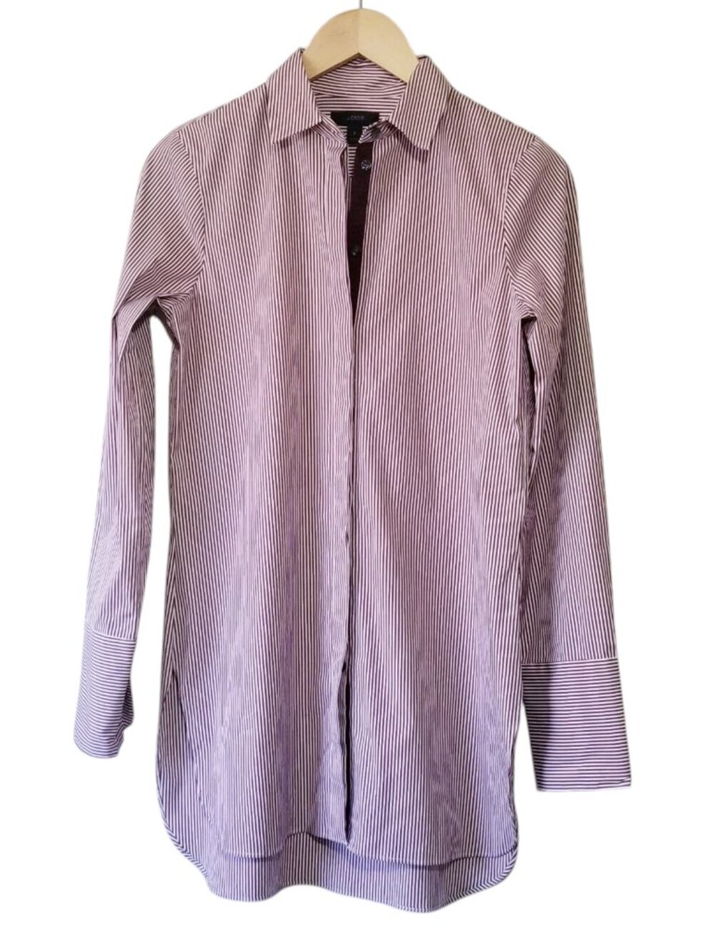 J. Crew Women’s Endless Stripe Tunic Button Down Shirt – Burgundy White Sz 2